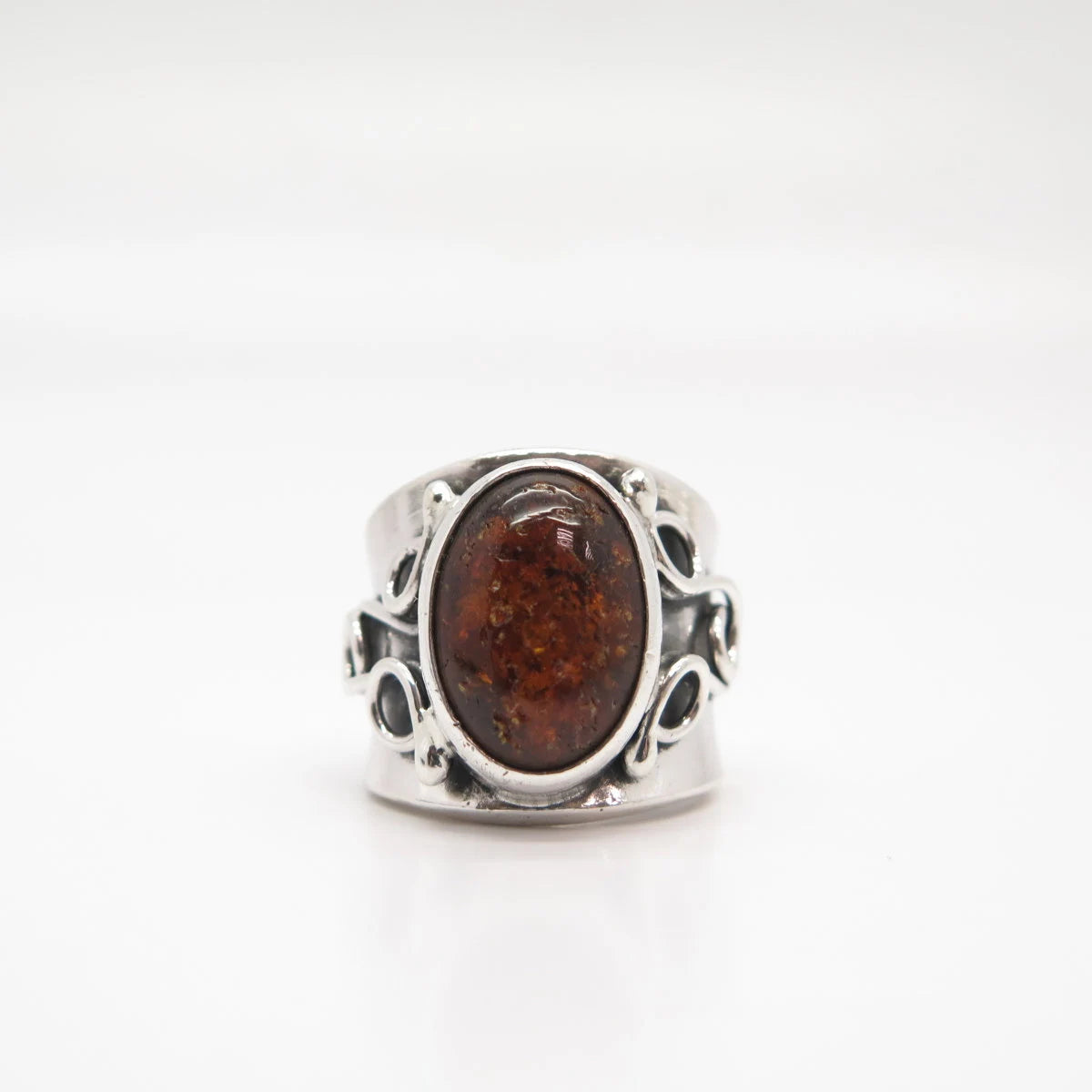 925 Sterling Silver Vintage Real Amber Swirl Ring Size 7.5