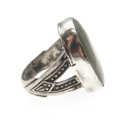 925 Sterling Silver Vintage Real Yemeni Aqeeq Agate Oxidized Ring Size 11.5