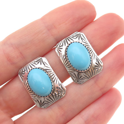Old Pawn 925 Sterling Silver Vintage CLD Southwestern Turquoise Clip On Earrings