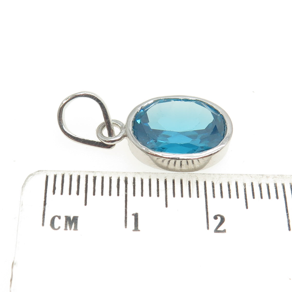 925 Sterling Silver Vintage Blue C Z Oval Minimalist Charm Pendant