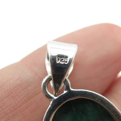 925 Sterling Silver Vintage Real Checkered Emerald Gemstone Pendant