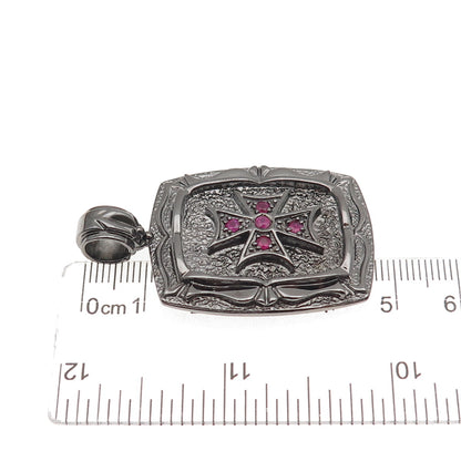 Jolusa 925 Sterling Silver Black Rhodium Real Ruby Maltese Cross Pendant