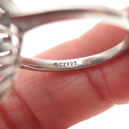 925 Sterling Silver Oval-Cut Blue & Round-Cut White C Z Ring Size 8.25