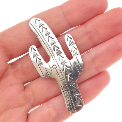Old Pawn 925 Sterling Silver Vintage Southwestern Cactus Oxidized Pin Brooch