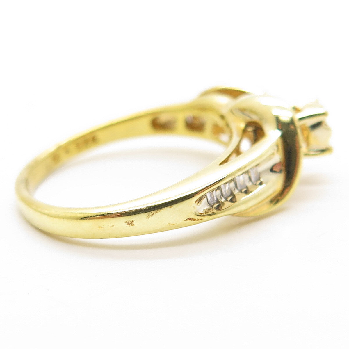 925 Sterling Silver Gold Plated Real Round-Cut Diamond Engagement Ring Size 7