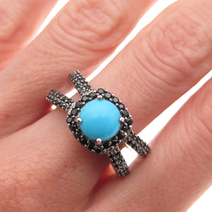 Chuck Clemency 925 Sterling Silver Real Turquoise & Black Spinel Ring Size 8.25