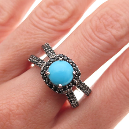 Chuck Clemency 925 Sterling Silver Real Turquoise & Black Spinel Ring Size 8.25