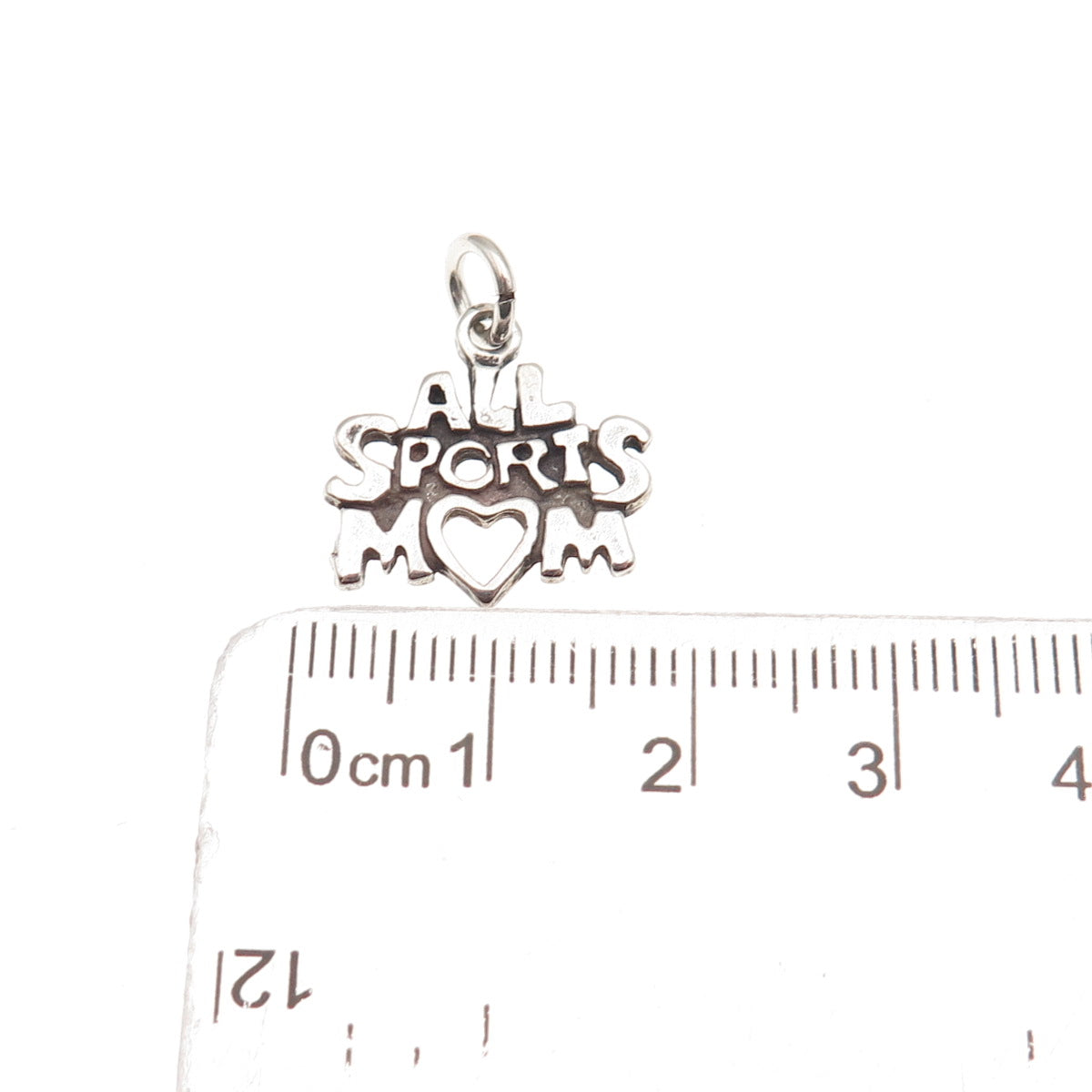 925 Sterling Silver Vintage All Sports Mom Heart Oxidized Mini Charm Pendant