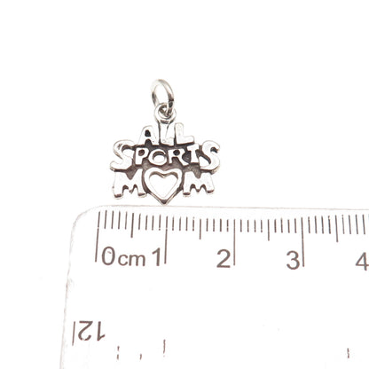 925 Sterling Silver Vintage All Sports Mom Heart Oxidized Mini Charm Pendant