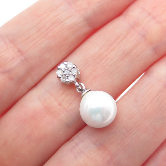 CHARLES WINSTON Sterling Silver Real Diamond & Pearl Minimalist Slide Pendant
