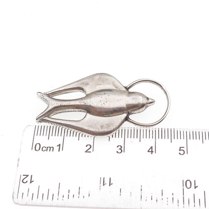 Fleming H. Revel 925 Sterling Silver Vintage Swallow Bird Oxidized Pin Brooch