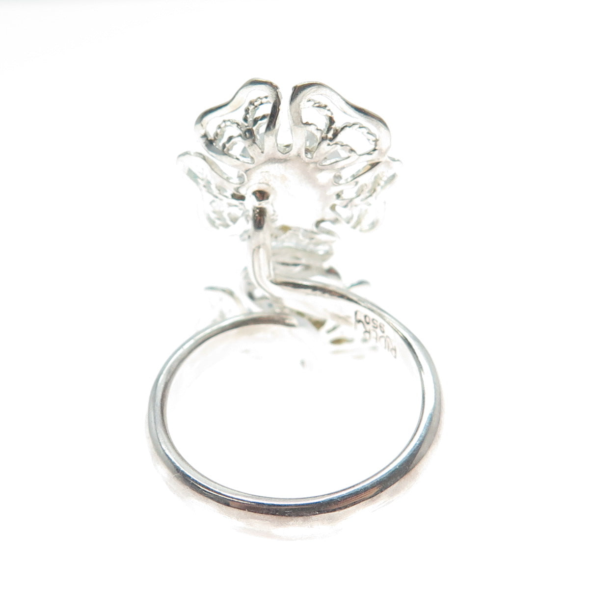 RIDER 950 Silver Vintage Real Turquoise Flower Blossom Bypass Ring Size 7