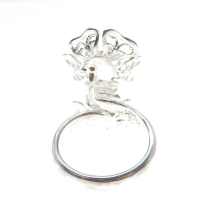 RIDER 950 Silver Vintage Real Turquoise Flower Blossom Bypass Ring Size 7