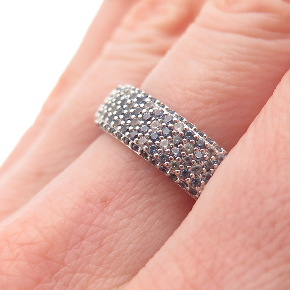 Suzy Levian 925 Sterling Real Diamond Accent Tanzanite & White Topaz Ring Size 8