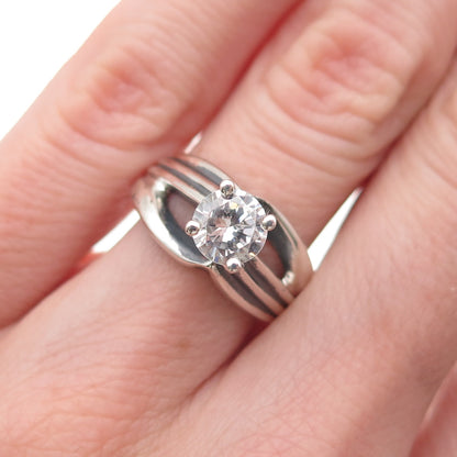925 Sterling Silver Vintage Round-Cut C Z Modernist Oxidized Ring Size 6