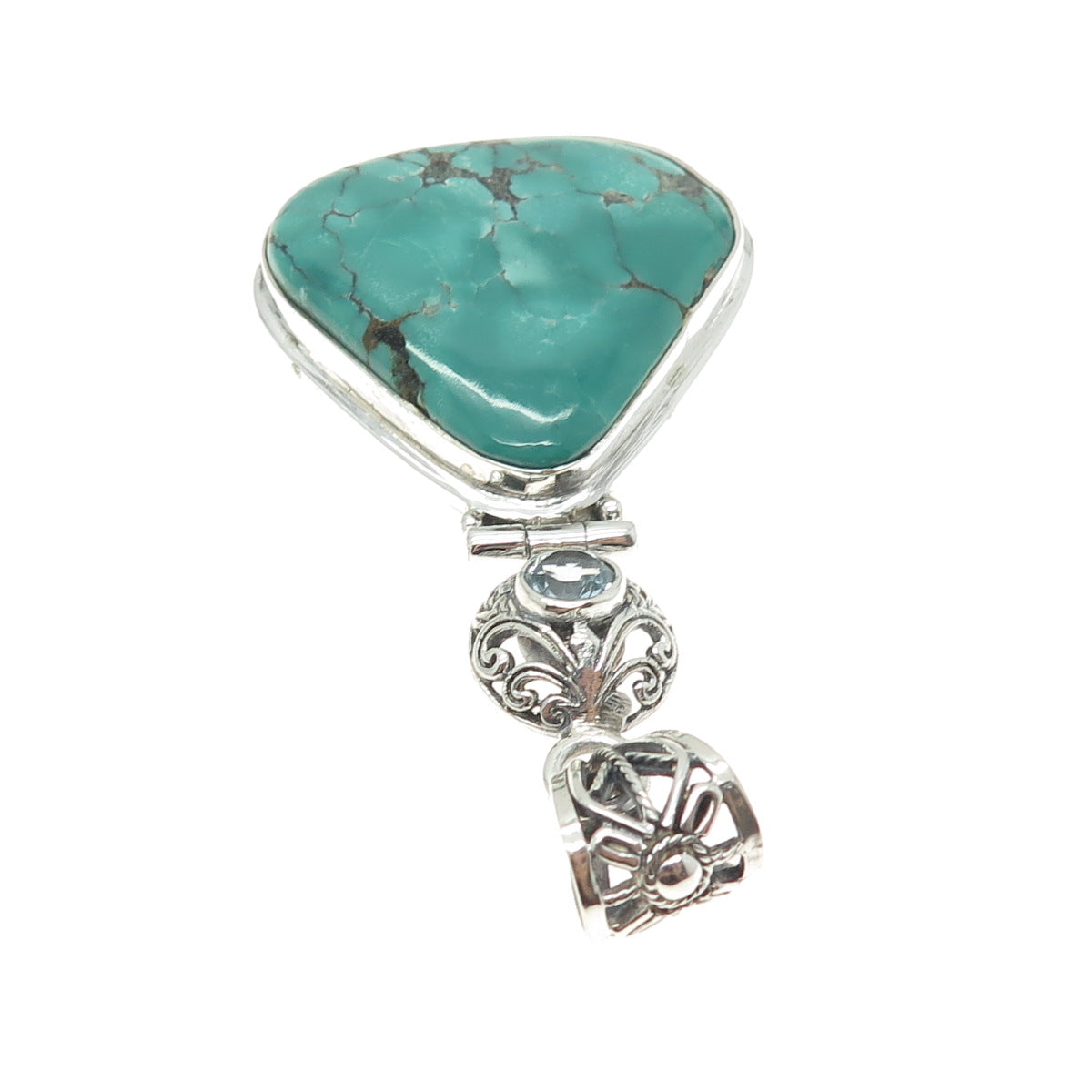 925 Sterling Silver Vintage Real Kingman Turquoise & Blue Topaz Pendant