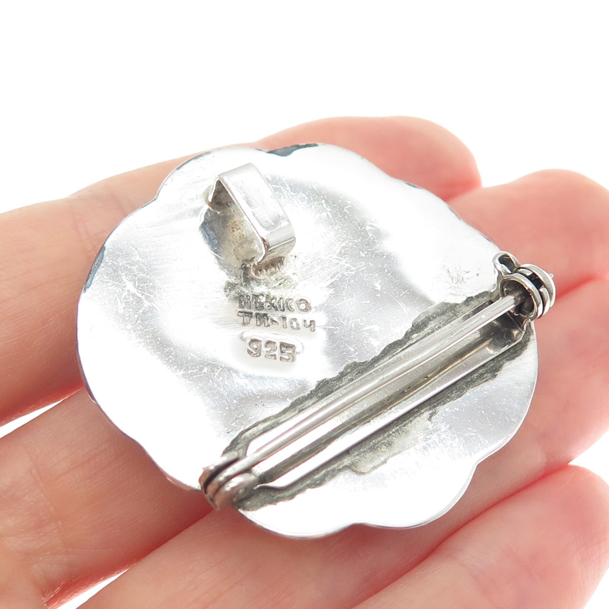 925 Sterling Silver Vintage Mexico Modernist Yin Yang Pin Brooch / Pendant