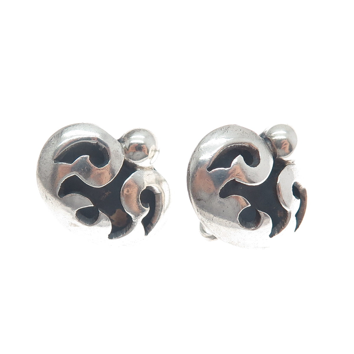 VICTORIA BRILLANTI Sterling Silver Vintage Mexico Heart Screw Back Earrings #53