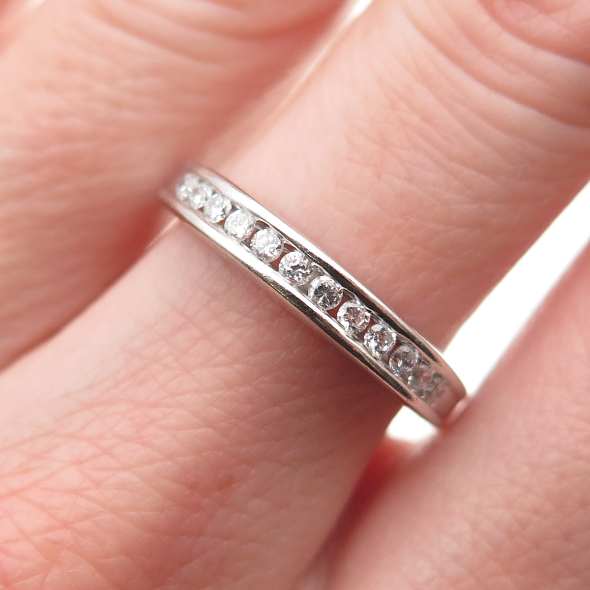 925 Sterling Silver Round-Cut C Z Half Eternity Band Ring Size 7.25