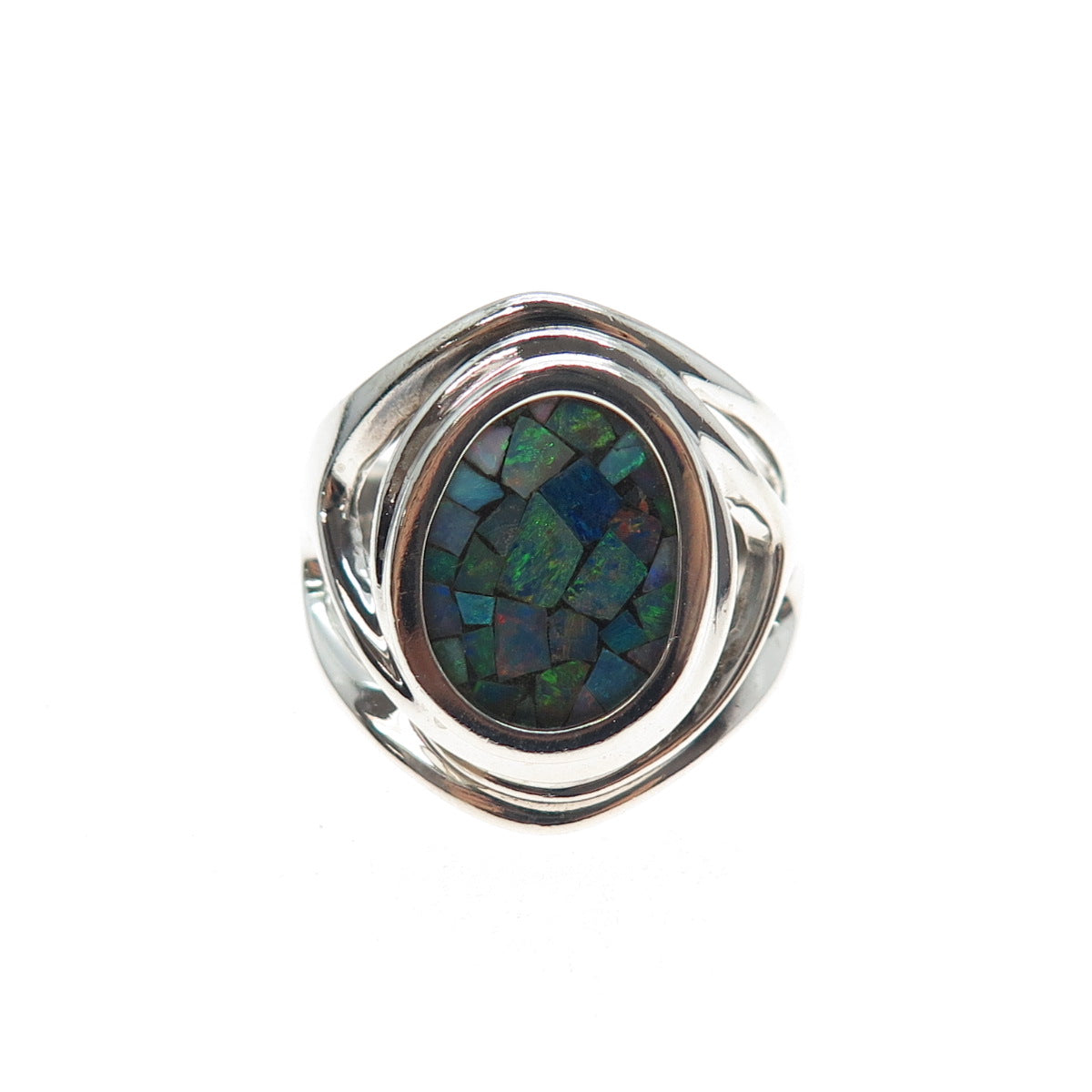 WHITNEY KELLY 925 Sterling Silver Vintage Real Black Opal Inlay Ring Size 7.25
