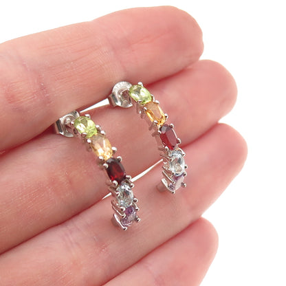 Ken Crafts 925 Sterling Vintage Topaz Amethyst Garnet Citrine & Peridot Earrings