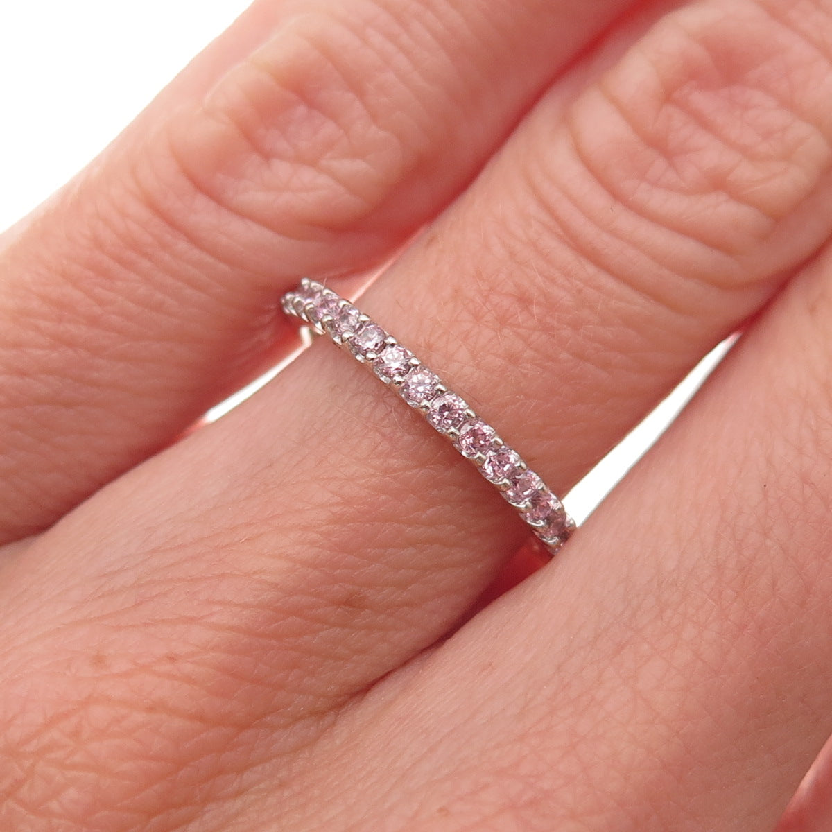 925 Sterling Silver Round-Cut Pink C Z Eternity All Around Band Ring Size 5