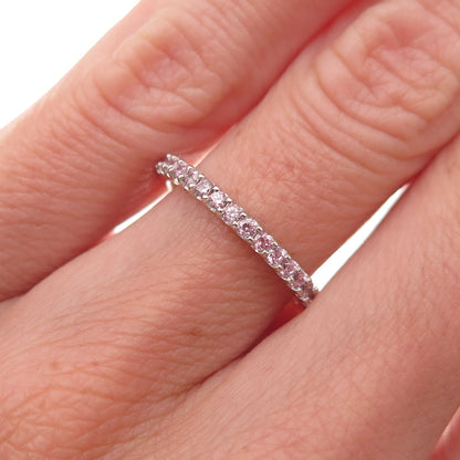925 Sterling Silver Round-Cut Pink C Z Eternity All Around Band Ring Size 5