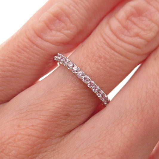 925 Sterling Silver Round-Cut Pink C Z Eternity All Around Band Ring Size 5