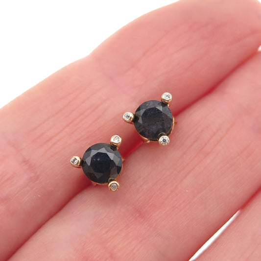 DBJ Dee Berkle 925 Sterling Silver Gold Plated Real Sapphire & C Z Stud Earrings