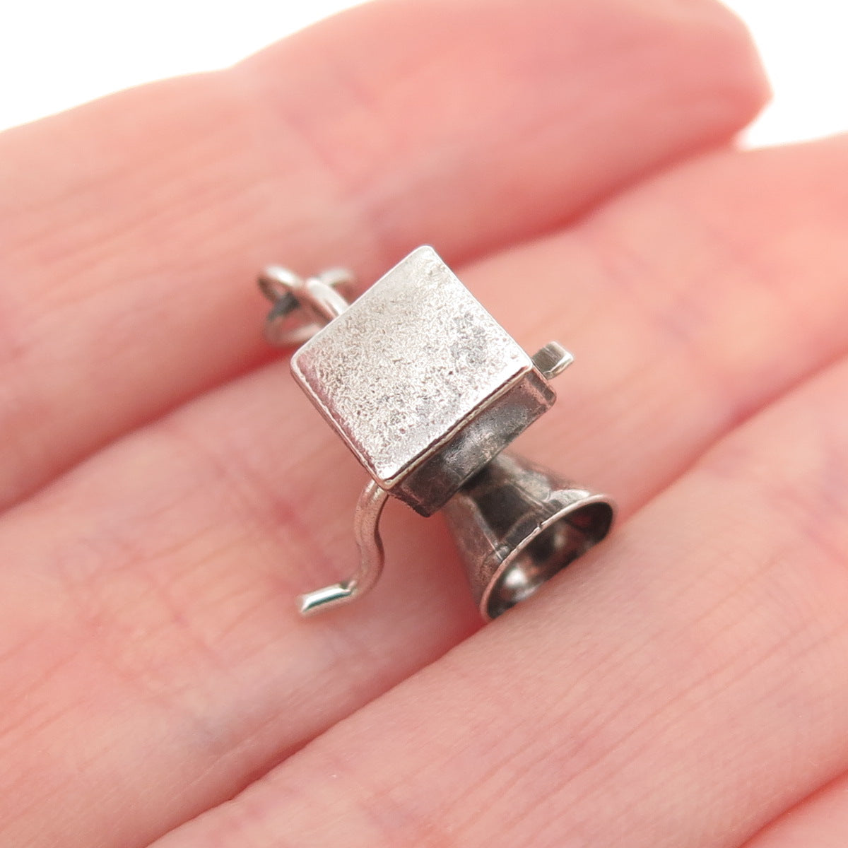 925 Sterling Silver Antique Art Deco Gramophone Oxidized 3D Mini Charm Pendant