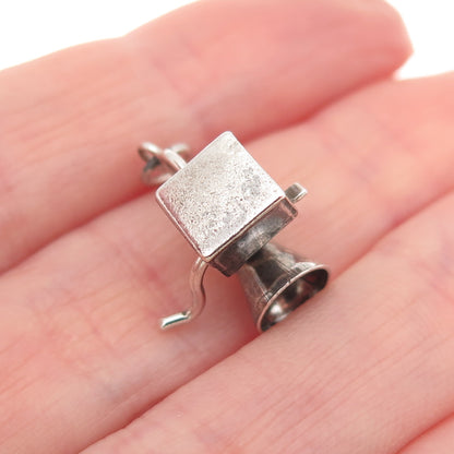 925 Sterling Silver Antique Art Deco Gramophone Oxidized 3D Mini Charm Pendant