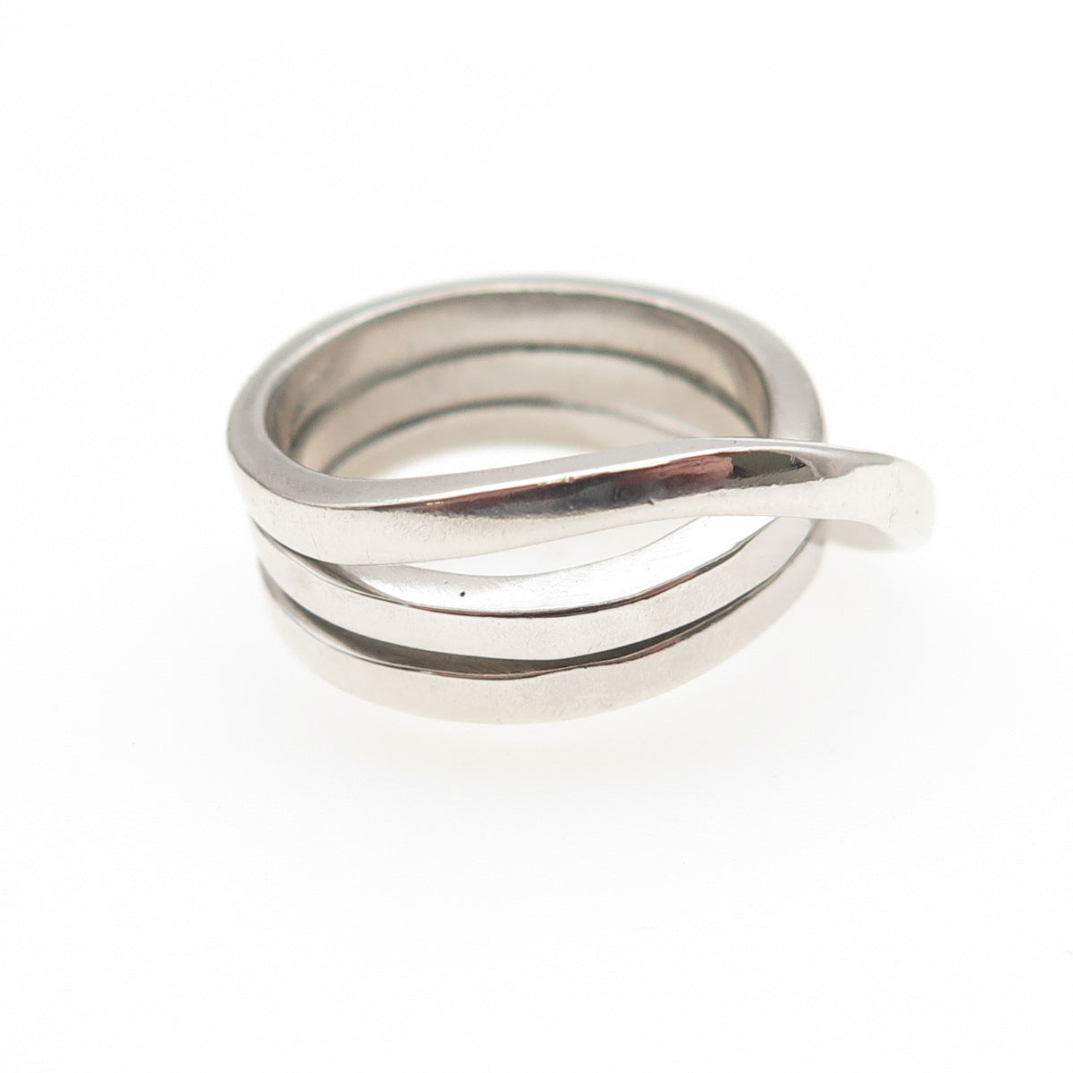 925 Sterling Silver Vintage Modernist Crisscross Spiral Ring Size 7