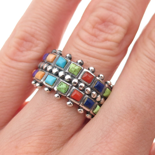 Paul Brackna 925 Sterling Vintage Turquoise Sugilite Coral Lapis Ring Size 6.25