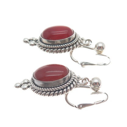 SUARTI BALI 925 Sterling Silver Vintage Carnelian Gem Clip on Dangle Earrings