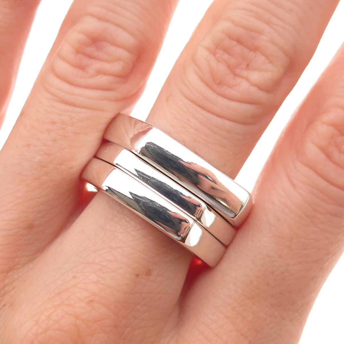 Gucci 925 Sterling Silver Vintage Italy Set of 3 Stackable Rings Size 10