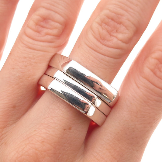 Gucci 925 Sterling Silver Vintage Italy Set of 3 Stackable Rings Size 10