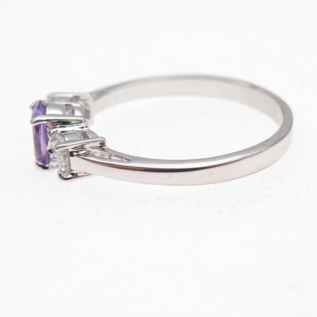 925 Sterling Silver Oval-Cut Purple & Round-Cut White C Z Ring Size 10