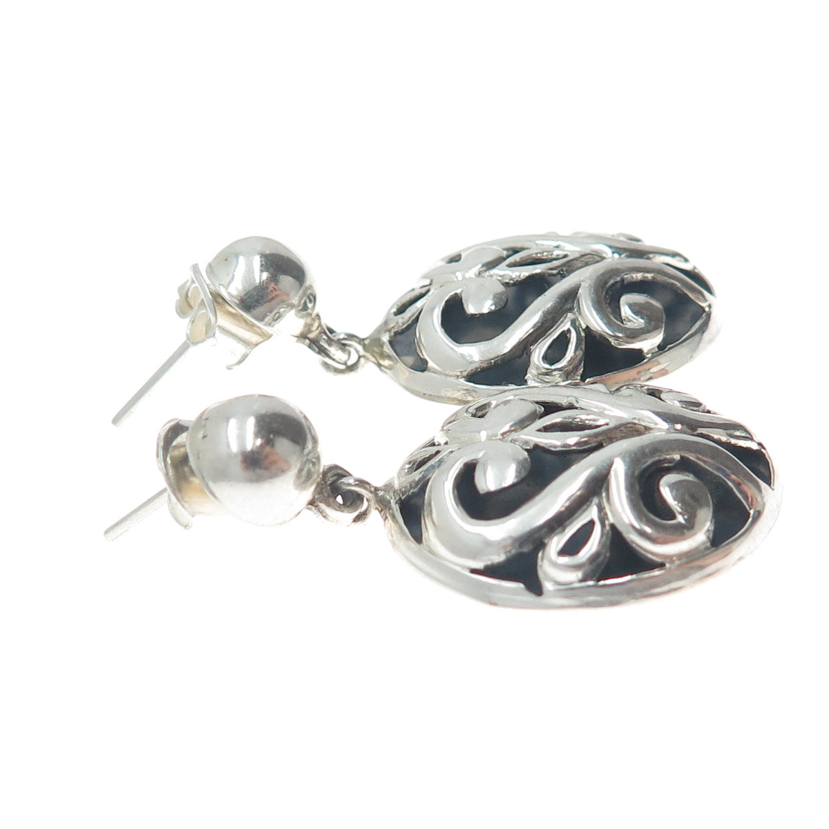 PLATELLA 950 Silver Vintage Floral Oval Dangle Earrings