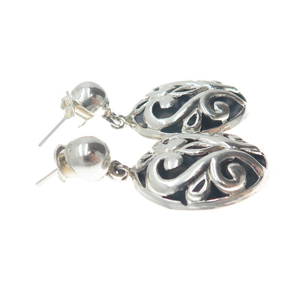PLATELLA 950 Silver Vintage Floral Oval Dangle Earrings