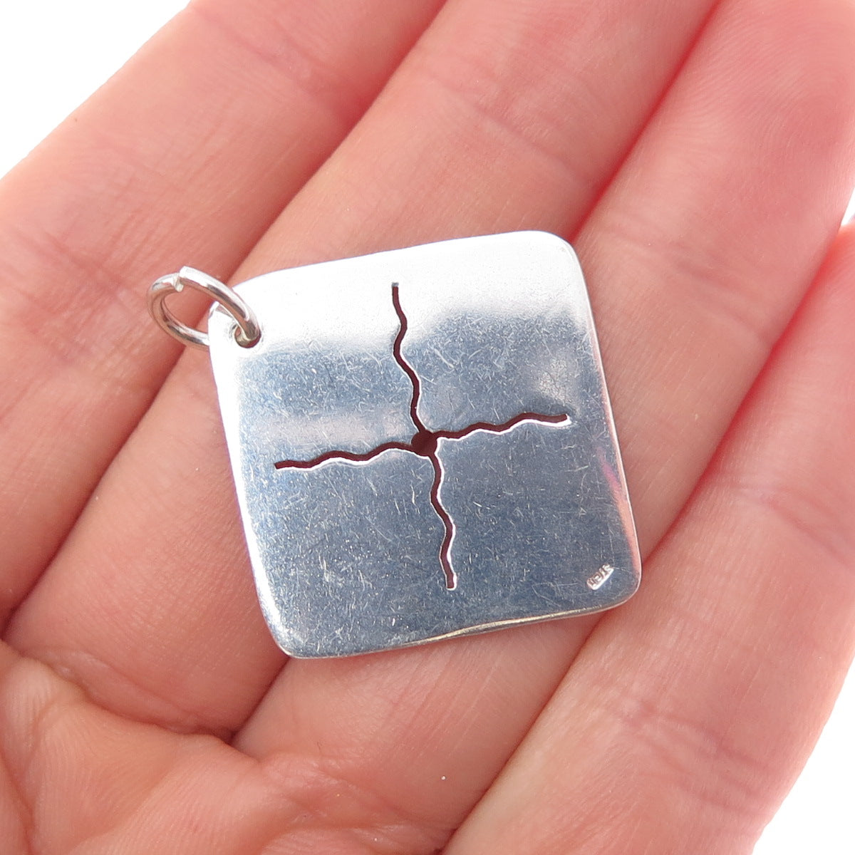 925 Sterling Silver Vintage Modernist X Symbol Charm Pendant