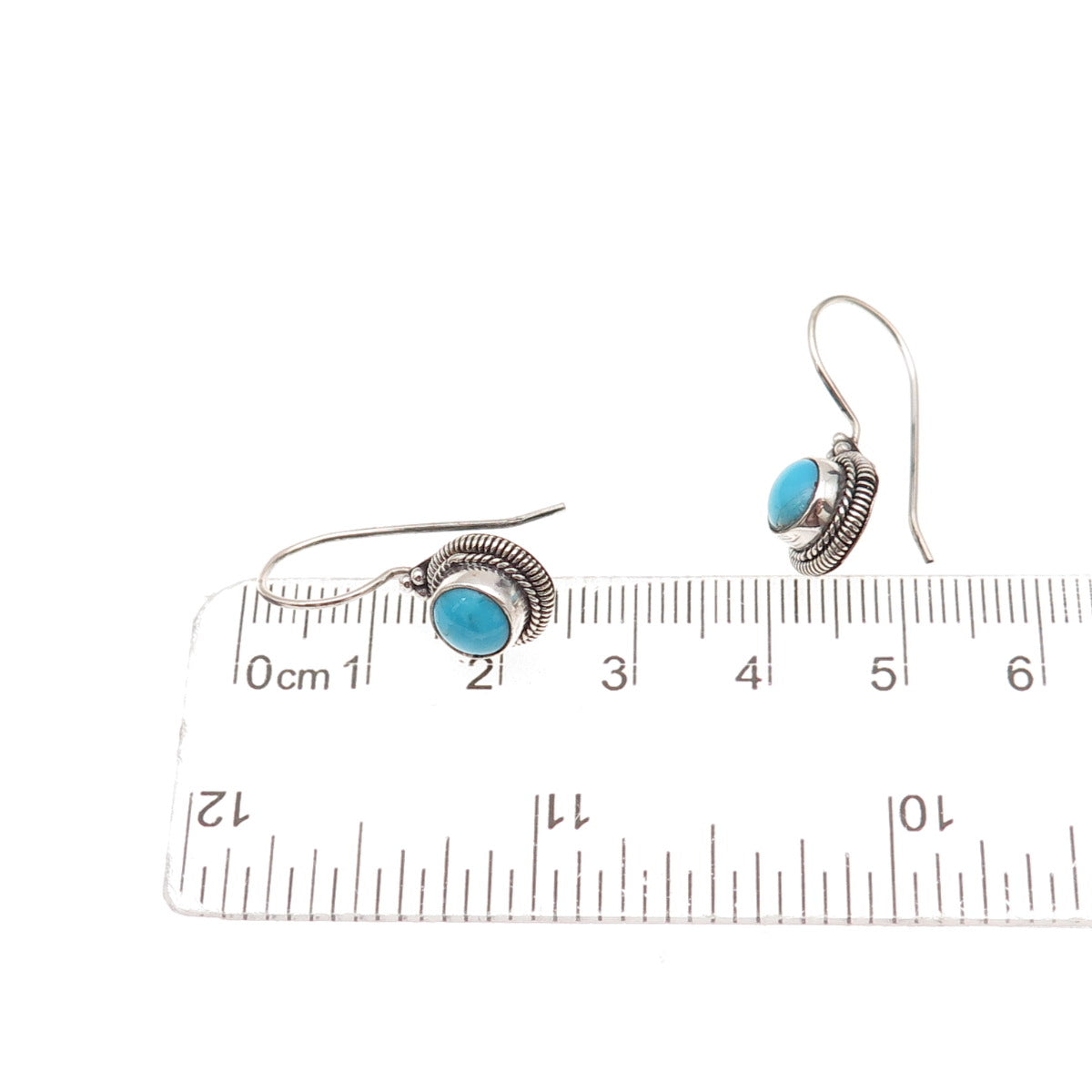 925 Sterling Silver Vintage Real Turquoise Oxidized Dangle Earrings