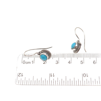 925 Sterling Silver Vintage Real Turquoise Oxidized Dangle Earrings