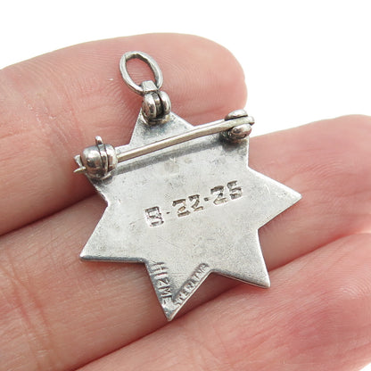 SAMUEL HIZME 925 Sterling Silver Antique 1925 Star of David Pin Pendant