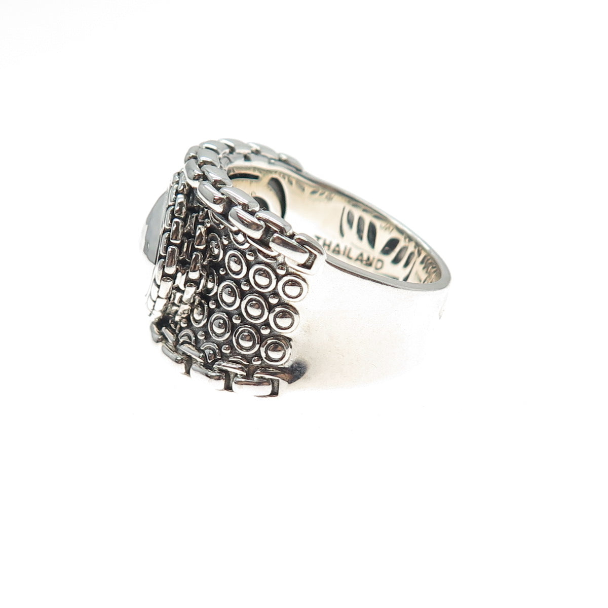 925 Sterling Silver Modernist Dotted Oxidized Ring Size 9.25