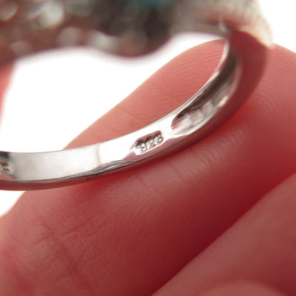 Chuck Clemency 925 Sterling Silver Real Turquoise & White Topaz Ring Size 7.25