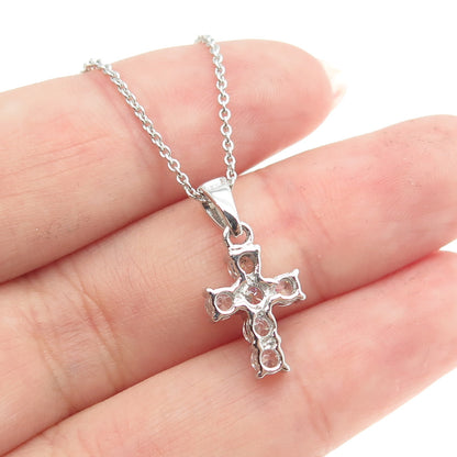 925 Sterling Silver Round-Cut Shaped C Z Cross Pendant Cable Chain Necklace 18"