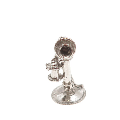925 Sterling Silver Antique Art Deco Retro Candlestick Phone 3D Charm Pendant