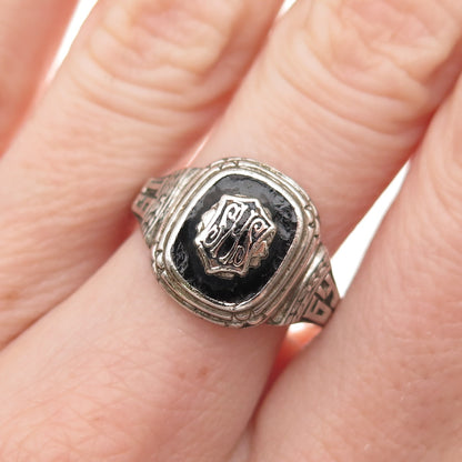 SK & F 925 Sterling Silver Vintage 1964 Enamel SHS School Oxidized Ring Size 8