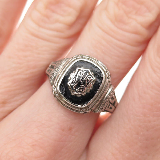 SK & F 925 Sterling Silver Vintage 1964 Enamel SHS School Oxidized Ring Size 8