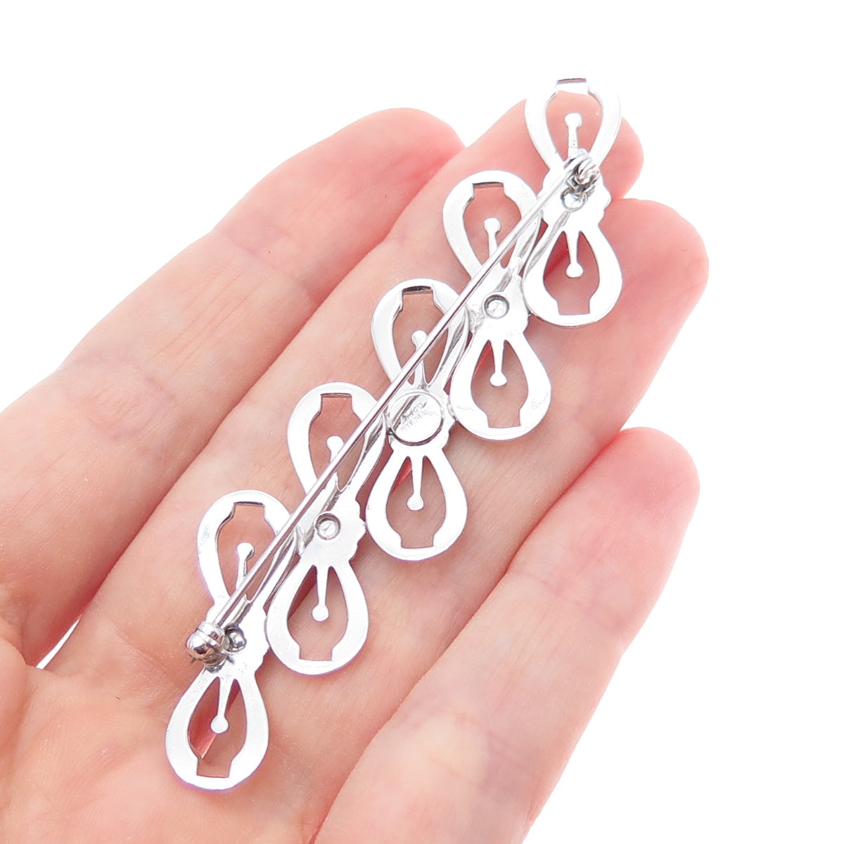 AMCO 925 Sterling Silver Vintage Flower Blossom Infinity Link Pin Brooch